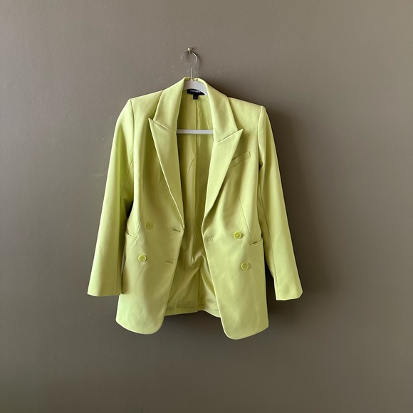 {Express} Double-Button Boyfriend Blazer {Lemon Lime} Yellow Green XS - Picture 4 of 6
